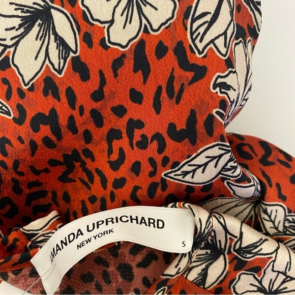 Amanda Uprichard || Samira Floral Leopard Keyhole Blouse Orange / Leopard Small - Picture 4 of 8